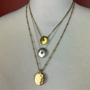 Lucky Brand triple layer mixed metal necklace with disk charms